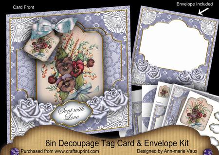 Blue Pansy Sent with Love Special 8in Tag N' Envelope Kit