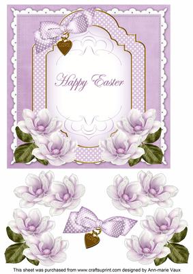 Lilac Magnolia Happy Easter Fancy 7in Decoupage Topper