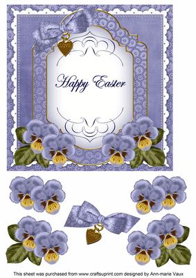 Dblue Pansy Happy Easter Fancy 7in Decoupage Topper