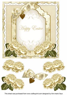 Cream Rose Happy Easter Fancy 7in Decoupage Topper