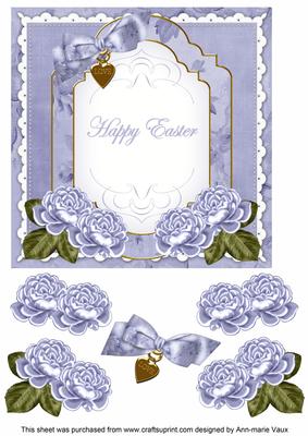 Pale Blue Rose Happy Easter Fancy 7in Decoupage Topper