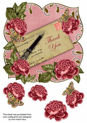 Dpink Rose Thank You 8in Fancy Rose Topper