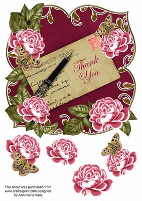Hot Pink Rose Thank You 8in Fancy Rose Topper