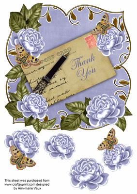 Pale Blue Rose Thank You 8in Fancy Rose Topper