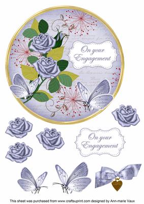 Blue Rose Engagement 7in Circle Decoupage Topper