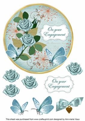 Teal Rose Engagement 7in Circle Decoupage Topper