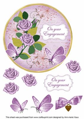 Lilac Rose Engagement 7in Circle Decoupage Topper