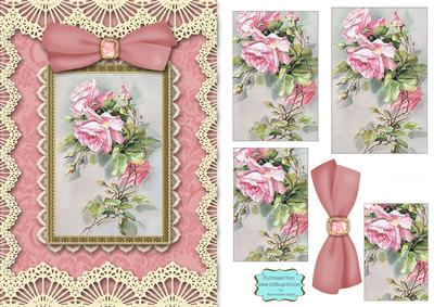 Pink Roses 2 A5 Lace Card Front Step by Step
