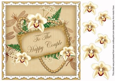 Cream Orchid Happy Couple Vintage 8in Decoupage Topper