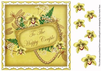 Lemon Orchid Happy Couple Vintage 8in Decoupage Topper