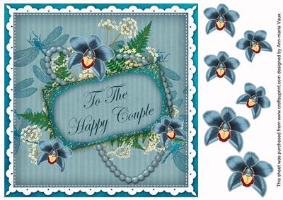 Teal Orchid Happy Couple Vintage 8in Decoupage Topper