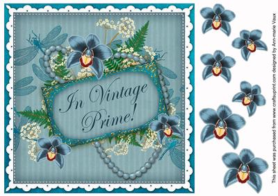 Teal Orchid in Vintage Prime 8in Decoupage Topper