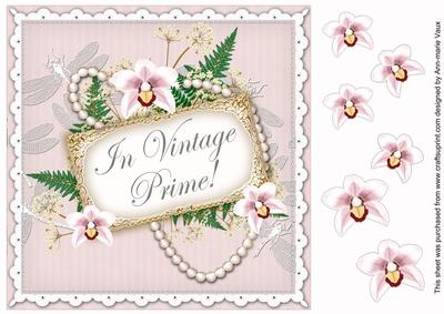 White Orchid in Vintage Prime 8in Decoupage Topper