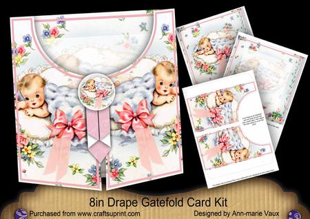 Baby Girl Pink 8in Drape Gatefold Card Kit