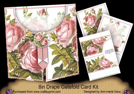 Pink Roses 8in Drape Gatefold Card Kit