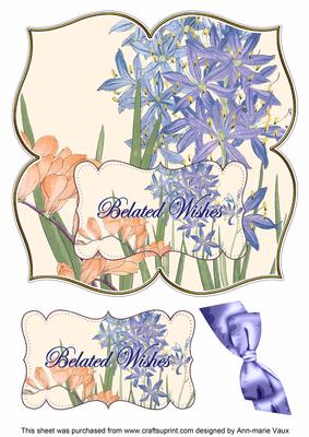 Blue Flowers Belated Wishes 8in Large Blooms Fancy Topper