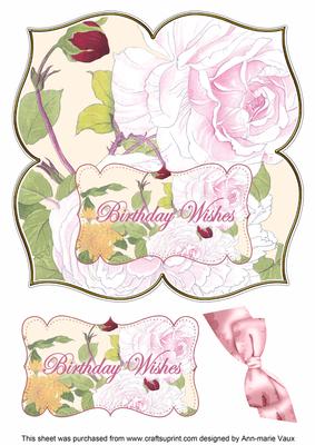 Pink Rose Birthday Wishes 8in Large Blooms Fancy Topper