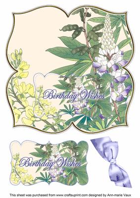 Lupin Birthday Wishes 8in Large Blooms Fancy Topper