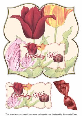 Tulips Birthday Wishes 8in Large Blooms Fancy Topper