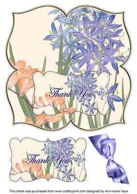 Blue Flowers Thank You 8in Large Blooms Fancy Topper