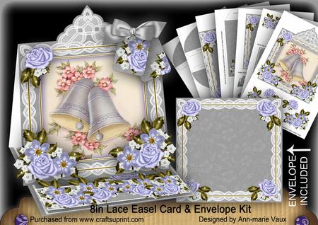 Blue Anniversary Bells Lace Top Easel Card & Envelope Kit