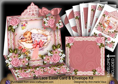 Baby Girl Pink Lace Top Easel Card & Envelope Kit