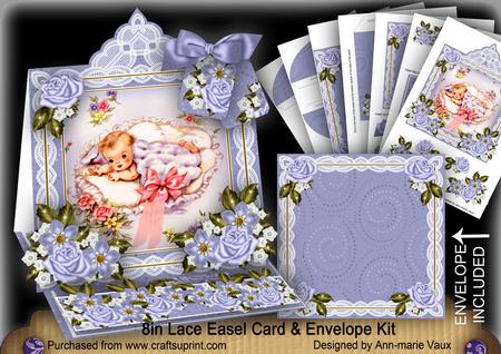 Baby Boy Blue Lace Top Easel Card & Envelope Kit
