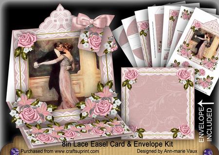 Dancing Couple Pink Lace Top Easel Card & Envelope Kit