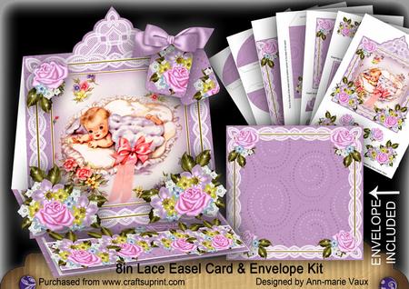 New Baby Lilac Lace Top Easel Card & Envelope Kit