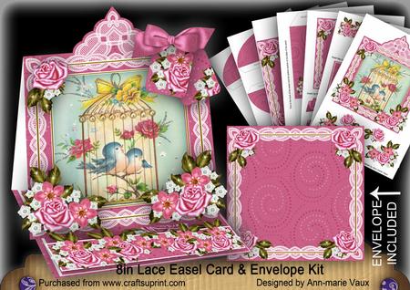Birdcage Cerise Lace Top Easel Card & Envelope Kit