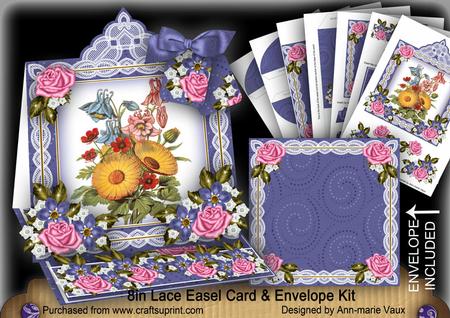 Blue Bouquet Lace Top Easel Card & Envelope Kit