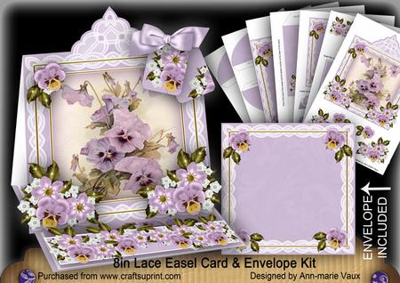 Purple Pansies Lace Top Easel Card & Envelope Kit