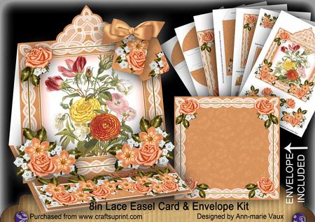 Orange Bouquet Lace Top Easel Card & Envelope Kit