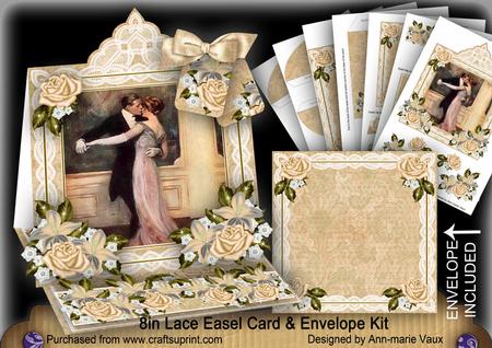 Dancing Couple Cream Lace Top Easel Card & Envelope Kit