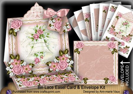 Wedding Bell Pink Lace Top Easel Card & Envelope Kit