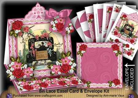 Wedding Car Cerise Lace Top Easel Card & Envelope Kit