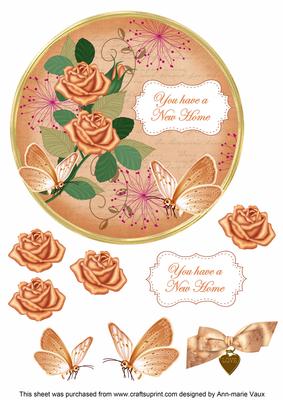 Peach Rose New Home 7in Circle Decoupage Topper