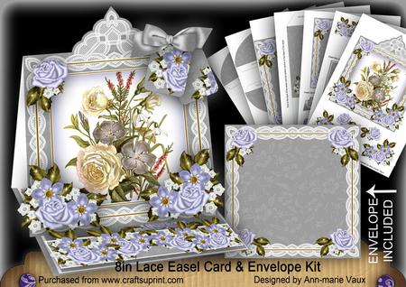 Blue Bouquet2 Lace Top Easel Card & Envelope Kit