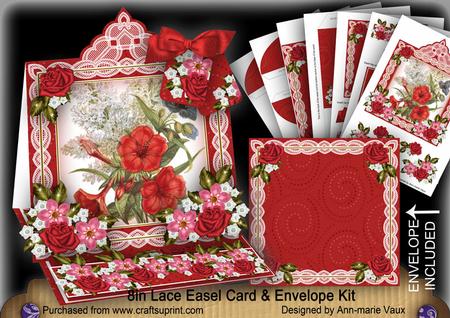 Red Hibiscous Lace Top Easel Card & Envelope Kit