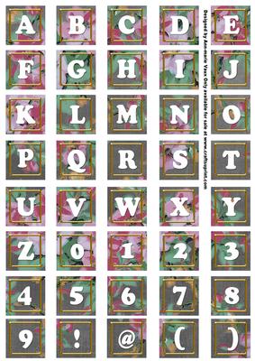 Black Big Blooms Alphabet Tile Embellishment Sheet