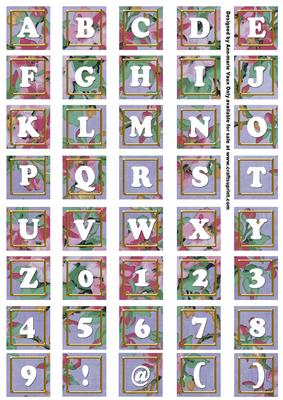 Blue Big Blooms Alphabet Tile Embellishment Sheet