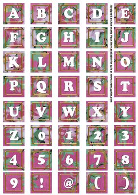 Cerise Big Blooms Alphabet Tile Embellishment Sheet