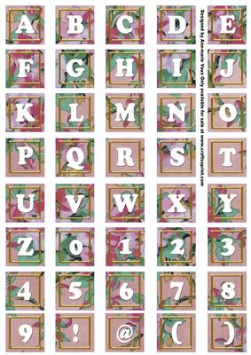 Dusky Pink Big Blooms Alphabet Tile Embellishment Sheet