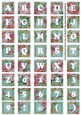 Dusky Teal Big Blooms Alphabet Tile Embellishment Sheet