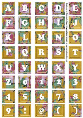 Gold Big Blooms Alphabet Tile Embellishment Sheet