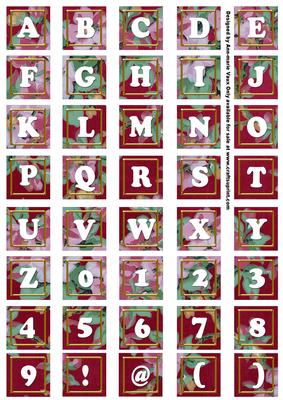 Hot Pink Big Blooms Alphabet Tile Embellishment Sheet