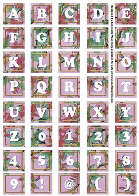 Lilac Big Blooms Alphabet Tile Embellishment Sheet