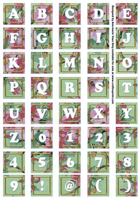 Mid Green Big Blooms Alphabet Tile Embellishment Sheet