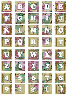 Olive Big Blooms Alphabet Tile Embellishment Sheet