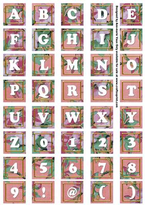 Pink Big Blooms Alphabet Tile Embellishment Sheet